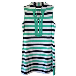 Duffield Lane Mint Green/Black/White Stripe Sleeveless Midi Shift Dress Size M